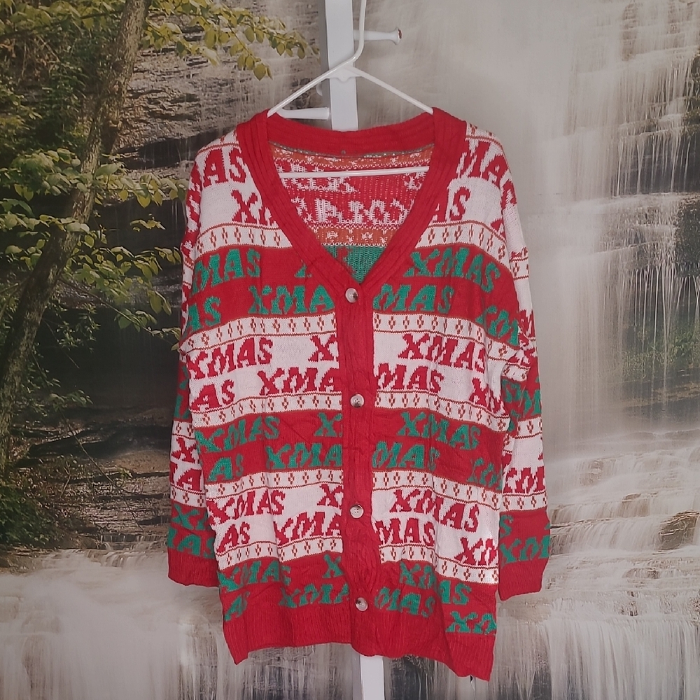 New! Fashion Womens Large acrylic knit long sleeve holiday cardigan sweater